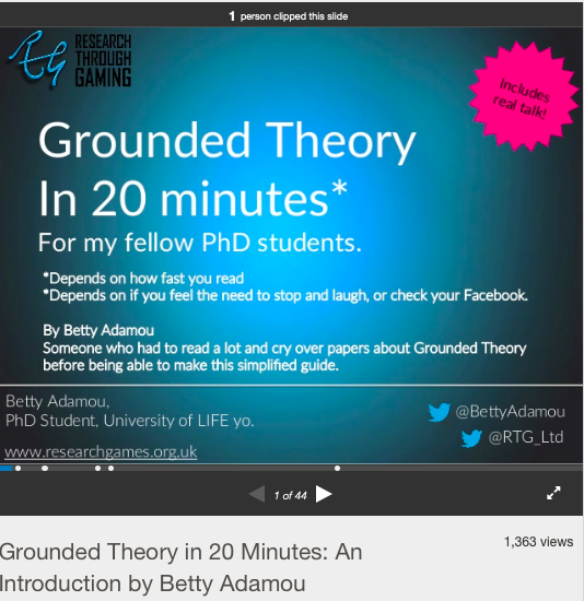 First slide of a presentation called Grounded Theory in 20 minutes