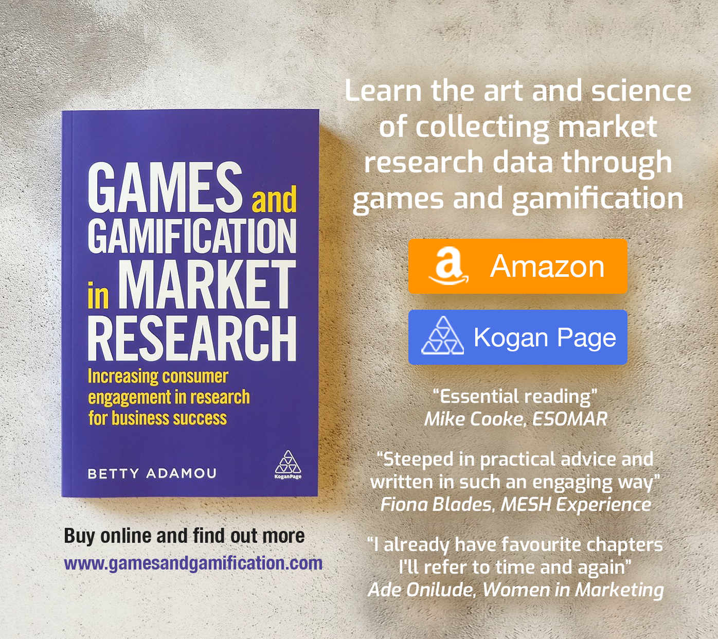 PROMO Games and Gamification in Market Research Betty Adamou ResearchGames concrete background