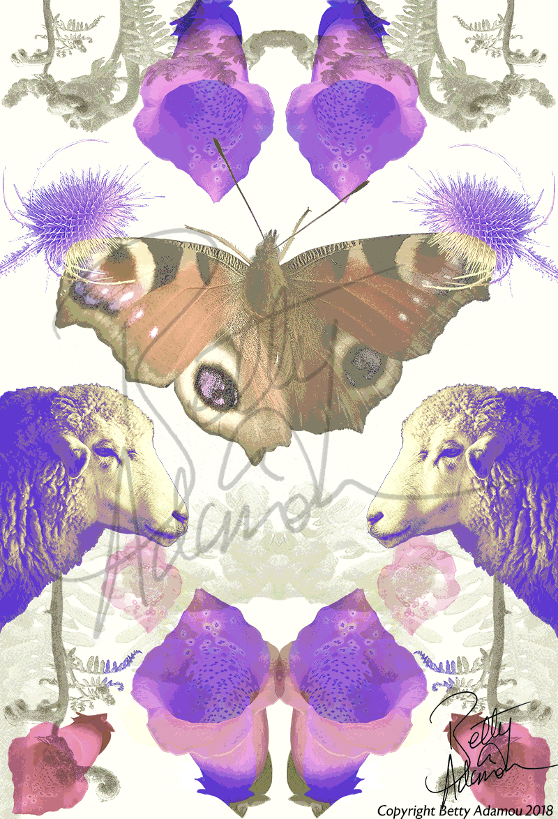 Watermarked TEA TOWEL Suffolk Lavender with sheep