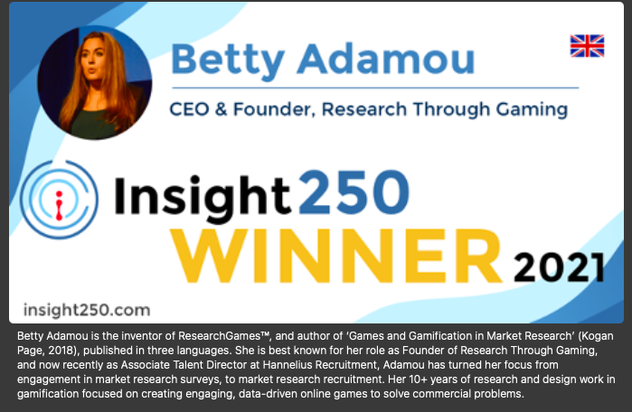 Photo of Betty Adamou and the Insights250 Winner 2021